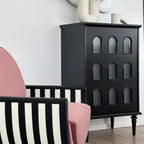 Elegant Black Wooden 9 Glass Pane Accent Storage Cabinet