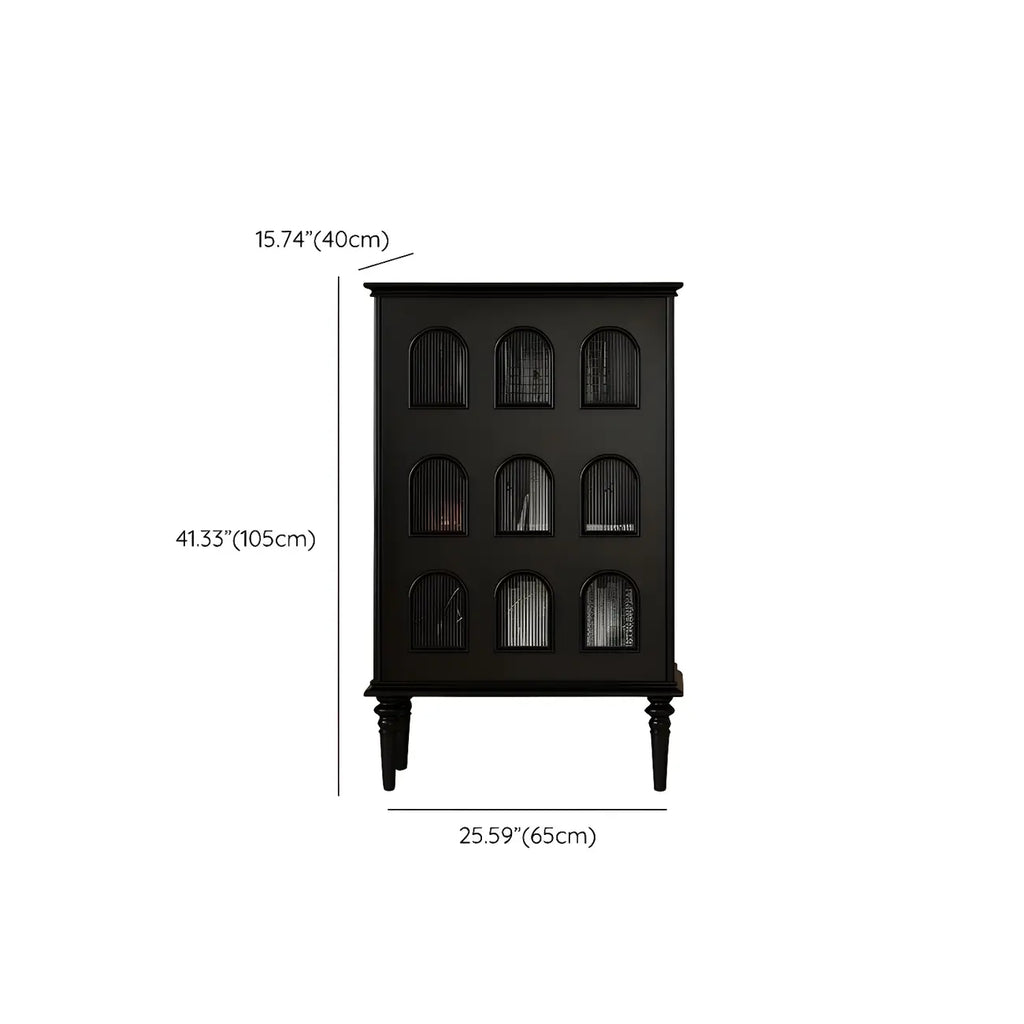 Elegant Black Wooden 9 Glass Pane Accent Storage Cabinet