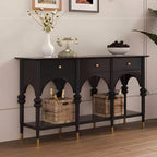 Rectangular Black Wood Console Table with Drawers