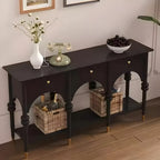 Rectangular Black Wood Console Table with Drawers
