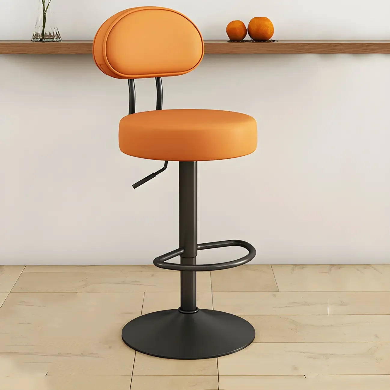 Round Adjustable Faux Leather Bar Stools with Back