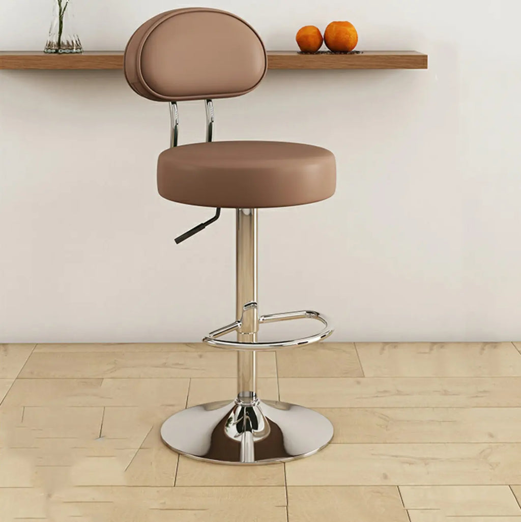 Round Adjustable Faux Leather Bar Stools with Back
