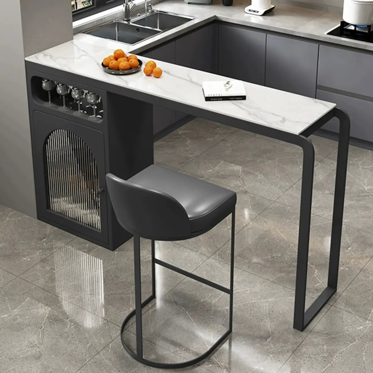 Modern White-Gold Stone Metal Wine Storage Kitchen Bar Tables