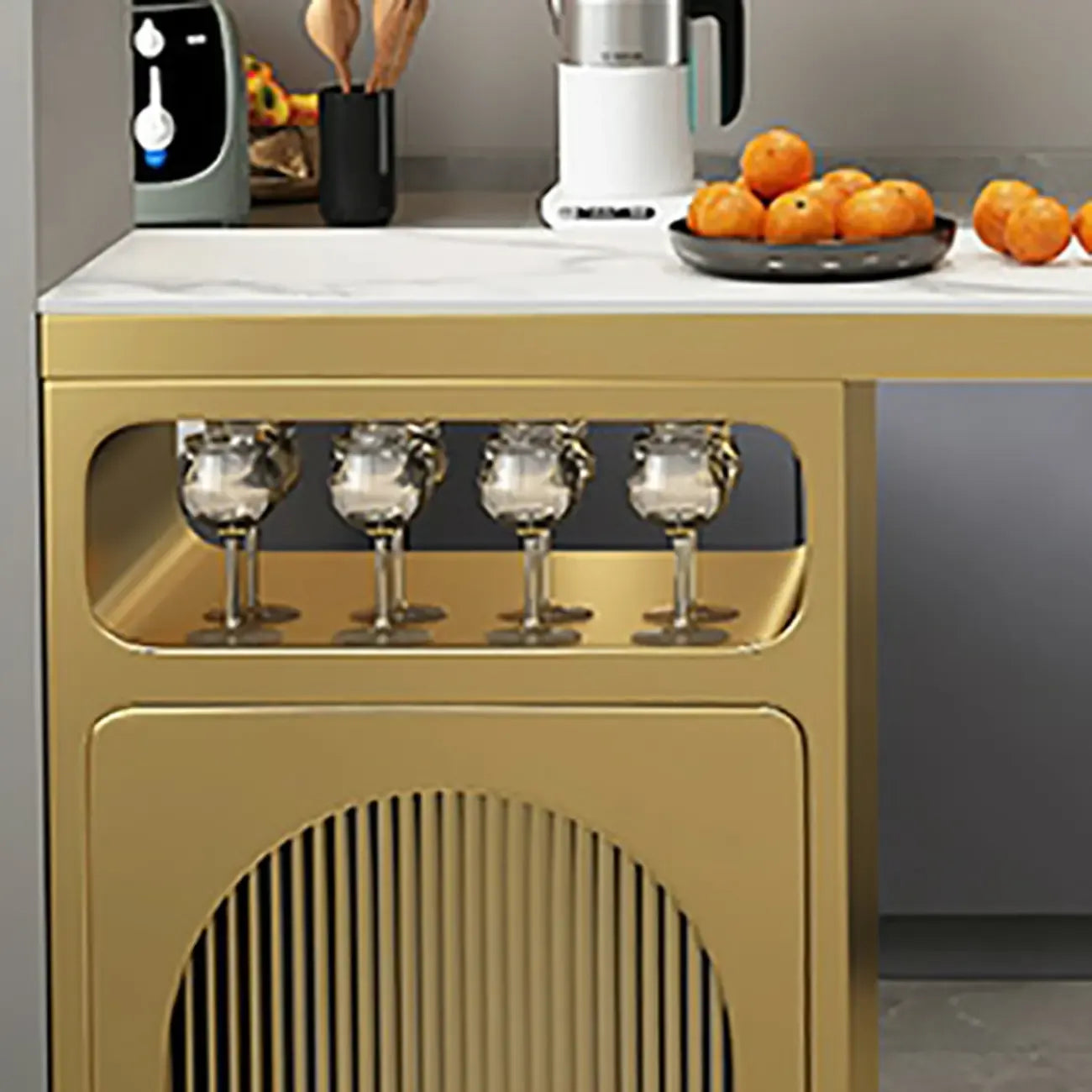 Modern White-Gold Stone Metal Wine Storage Kitchen Bar Tables
