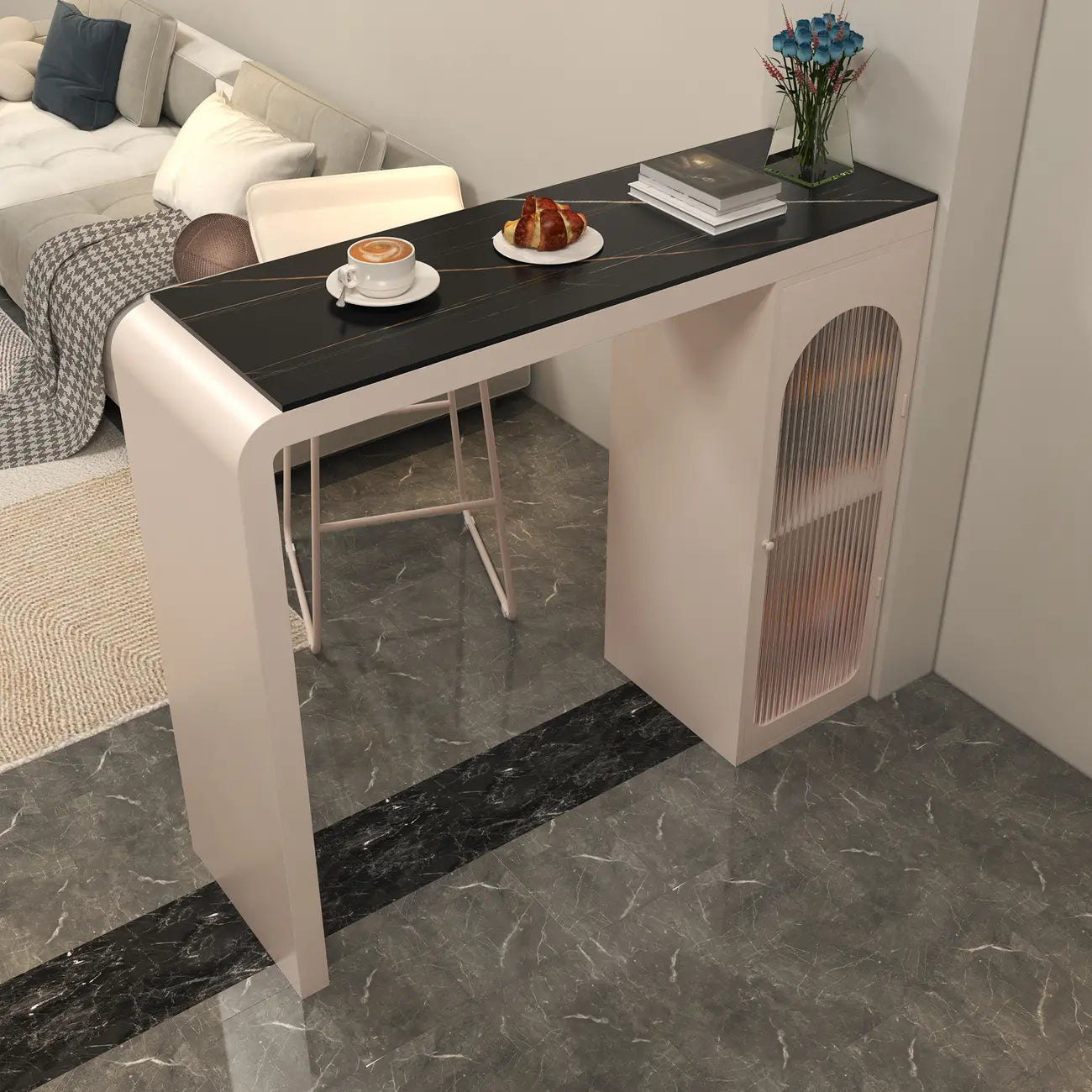 Modern Stone Metal Double Pedestal Storage Home Bar Tables