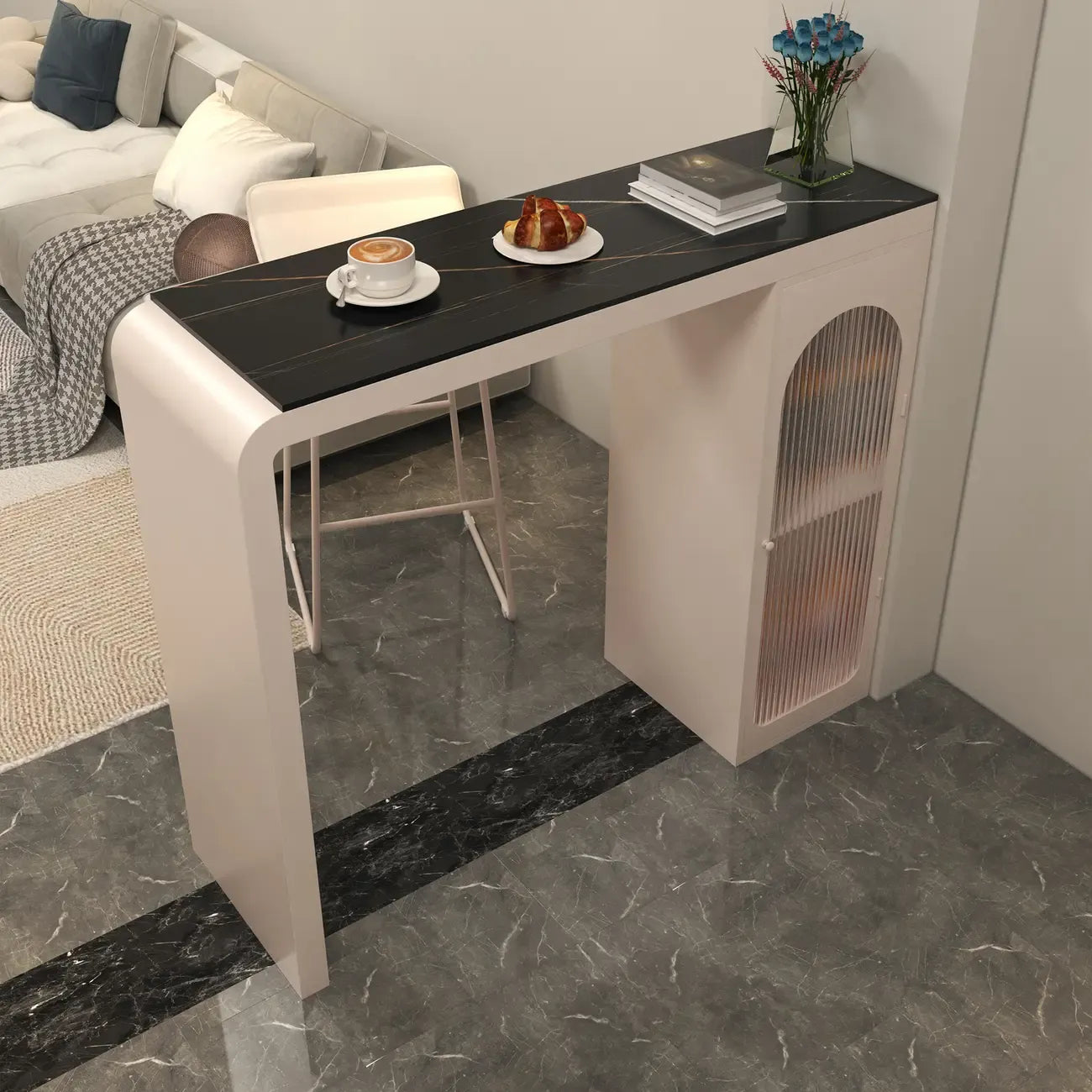 Modern Stone Metal Double Pedestal Storage Home Bar Tables