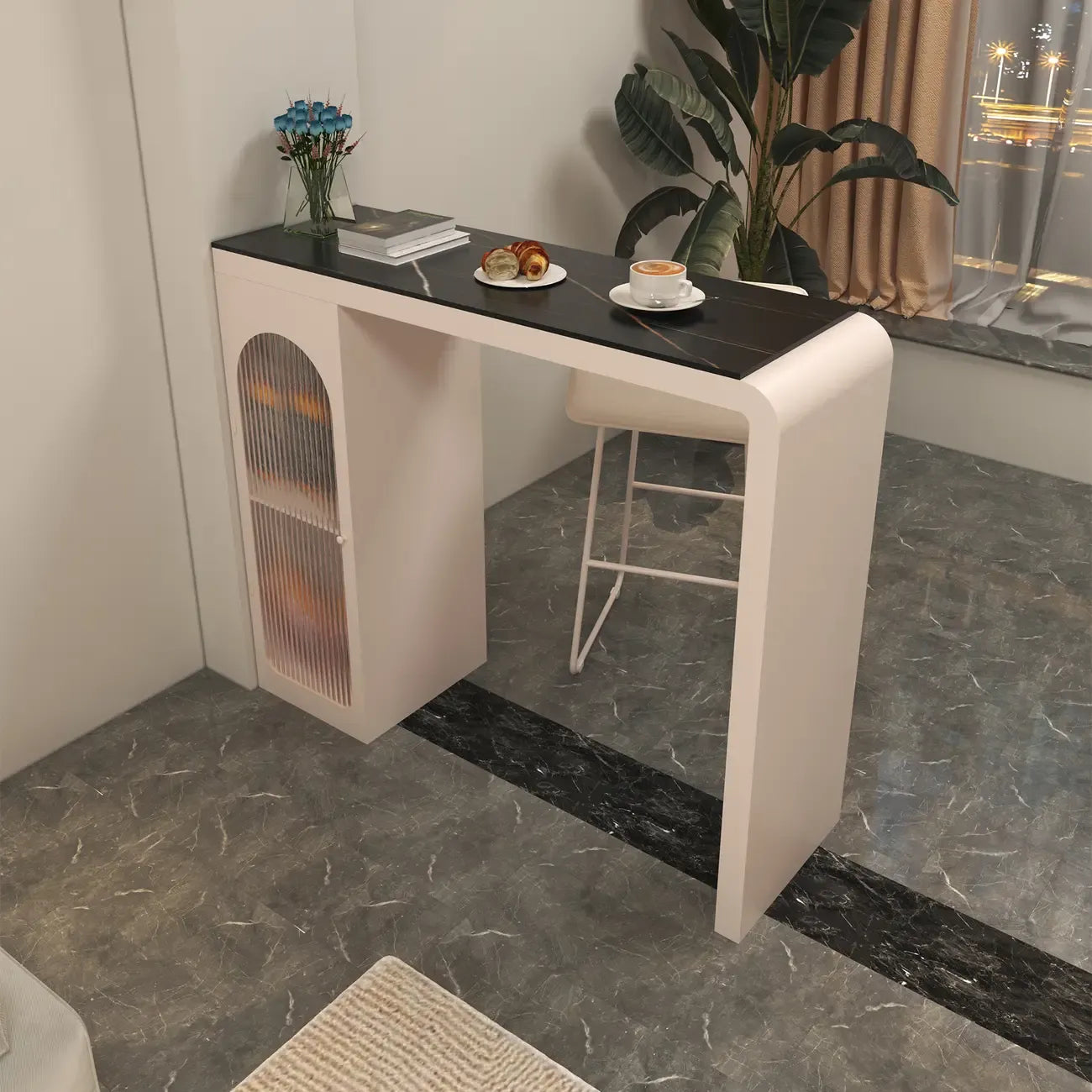 Modern Stone Metal Double Pedestal Storage Home Bar Tables
