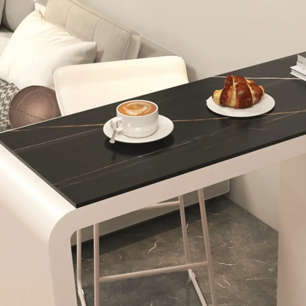 Modern Stone Metal Double Pedestal Storage Home Bar Tables