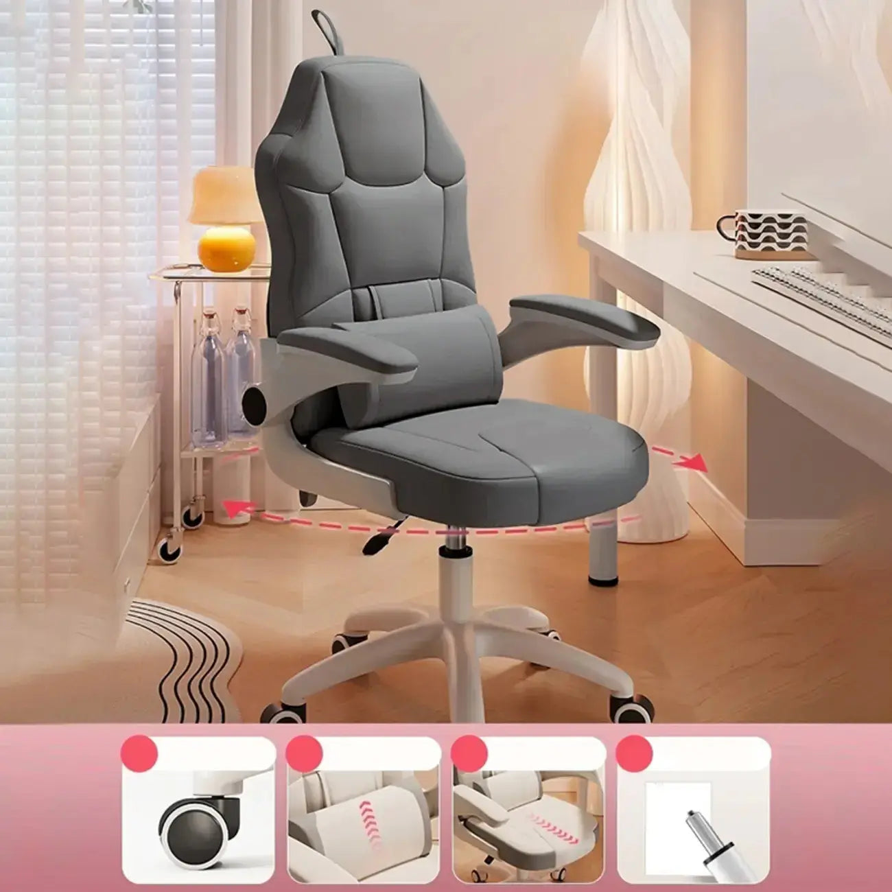 Modern Grey White Leather Adjustable Swivel Office Chair