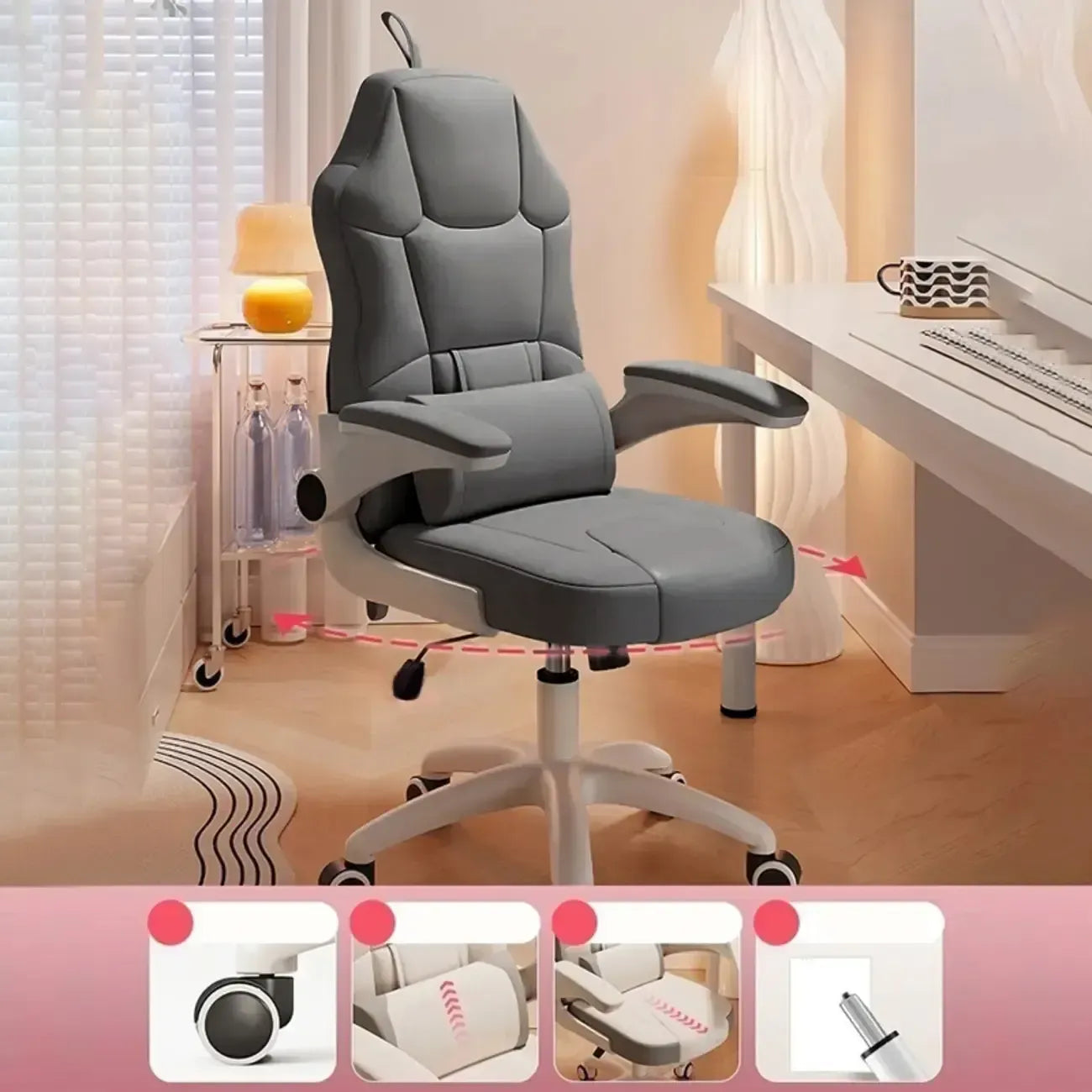 Modern Grey White Leather Adjustable Swivel Office Chair