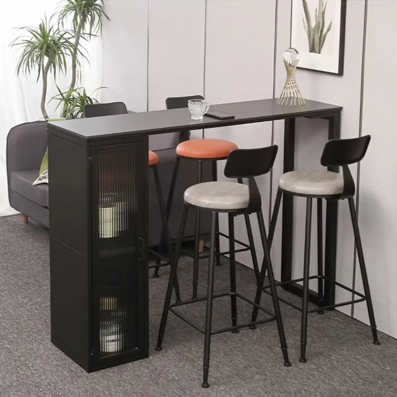 Modern Grey Stone Metal Base Storage Bar Tables for Kitchen