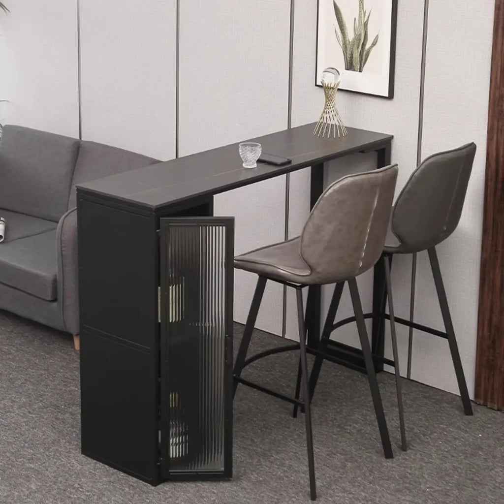 Modern Grey Stone Metal Base Storage Bar Tables for Kitchen