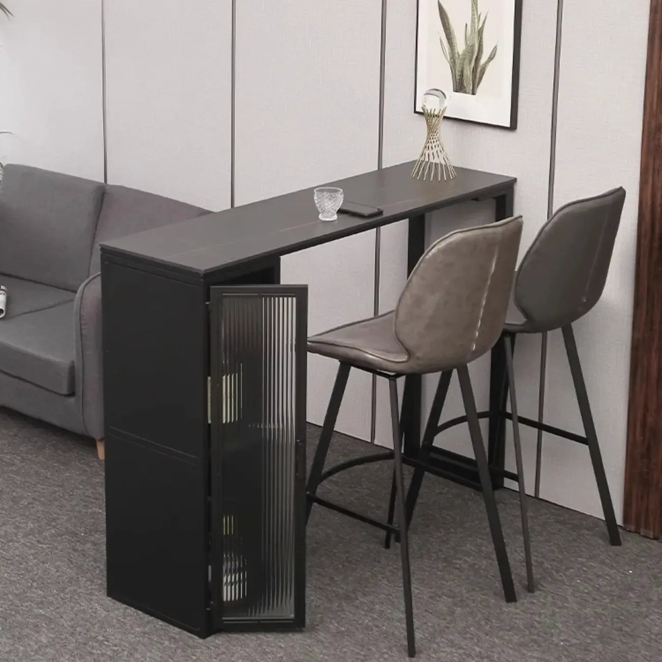 Modern Grey Stone Metal Base Storage Bar Tables for Kitchen