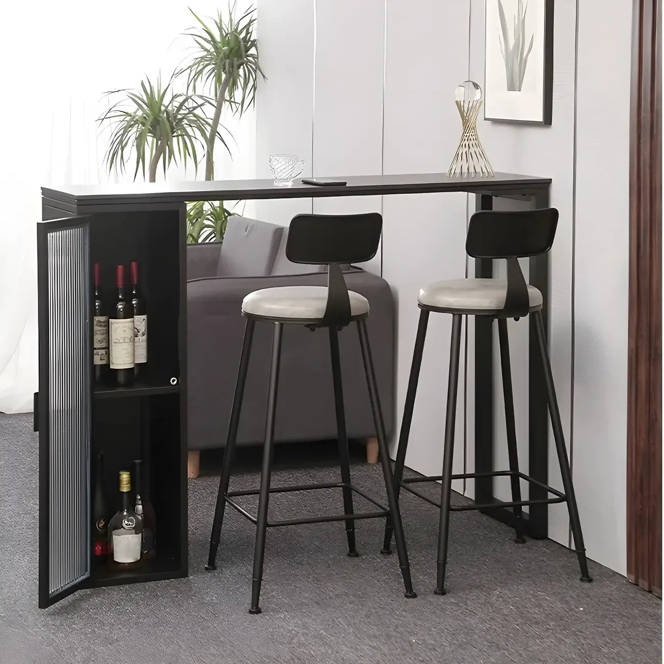 Modern Grey Stone Metal Base Storage Bar Tables for Kitchen