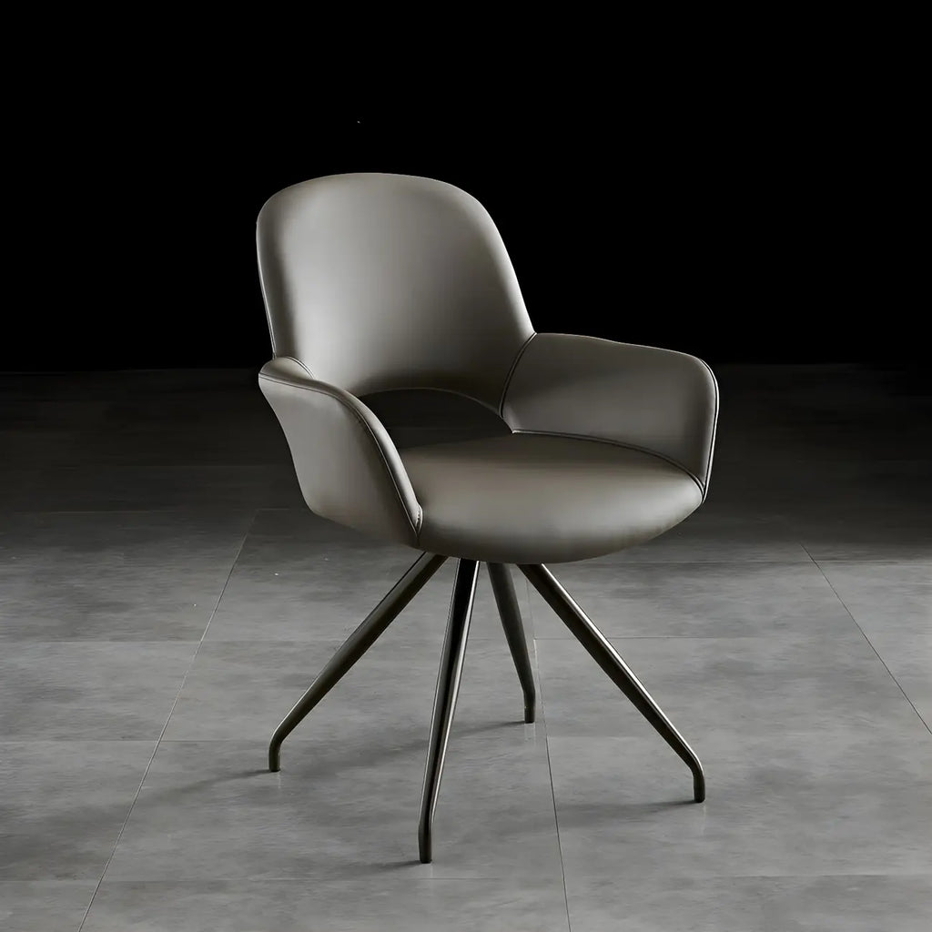 Grey Faux Leather Swivel Arm Dining Chair