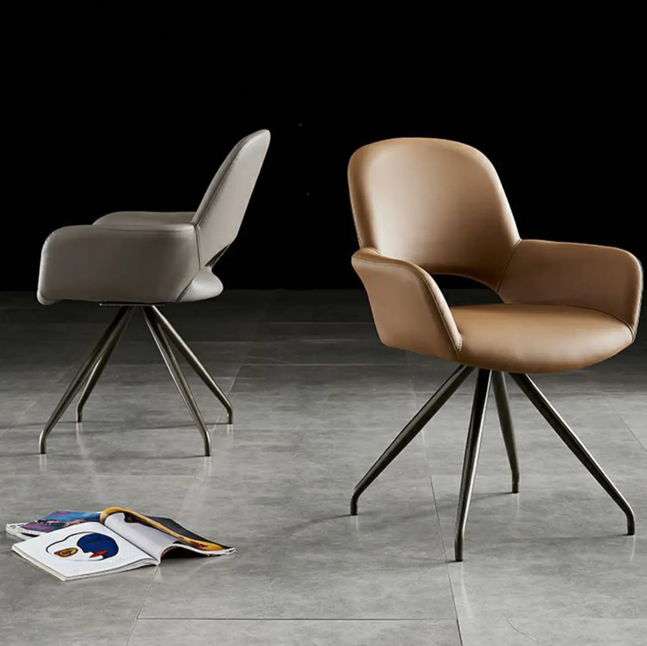 Grey Faux Leather Swivel Arm Dining Chair