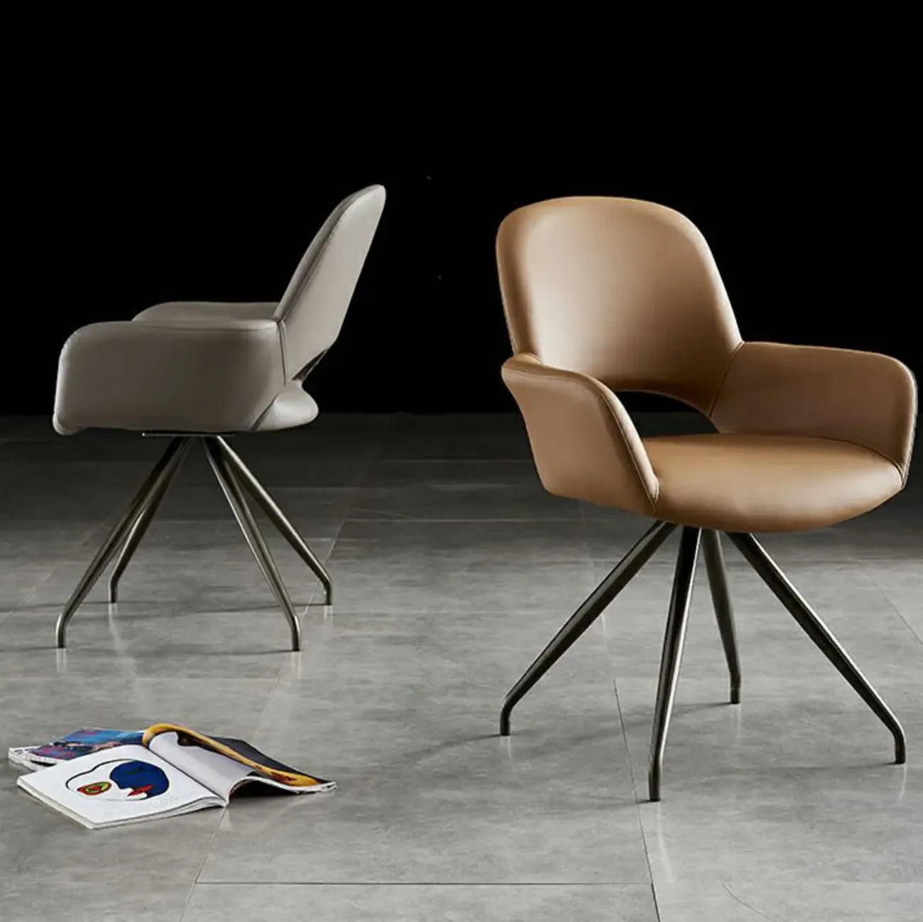 Grey Faux Leather Swivel Arm Dining Chair
