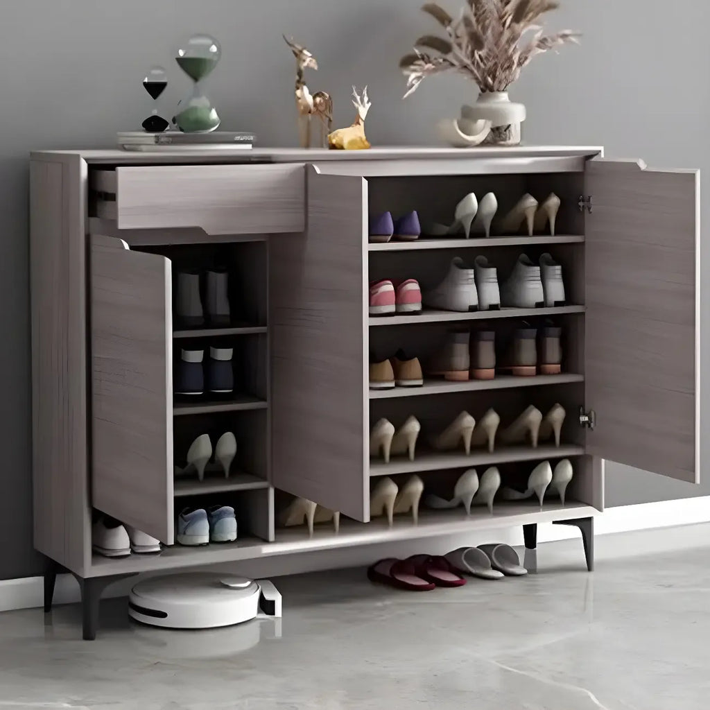 Contemporary Grey Wood Shoe Storage with Bottom Shelf