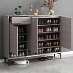 Contemporary Grey Wood Shoe Storage with Bottom Shelf