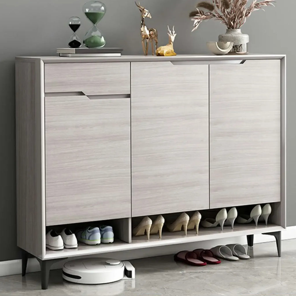 Contemporary Grey Wood Shoe Storage with Bottom Shelf