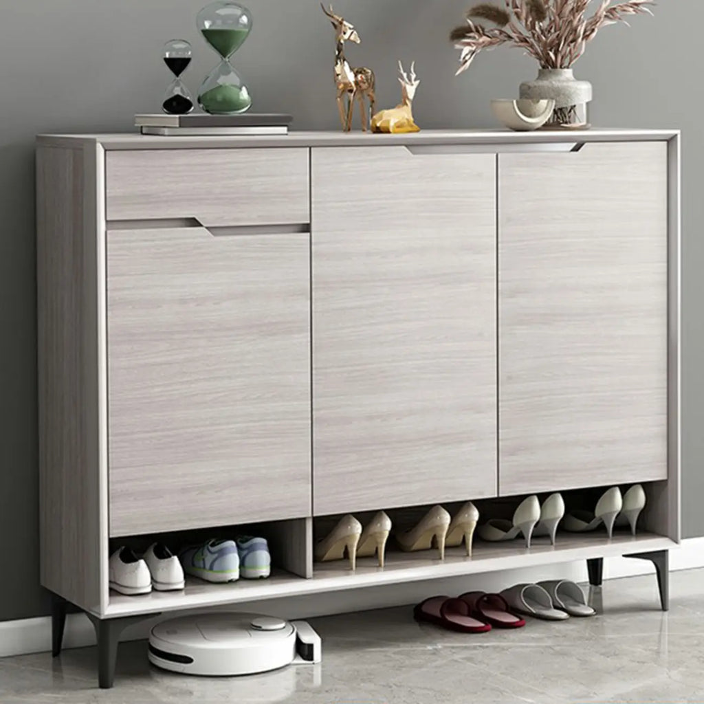 Contemporary Grey Wood Shoe Storage with Bottom Shelf