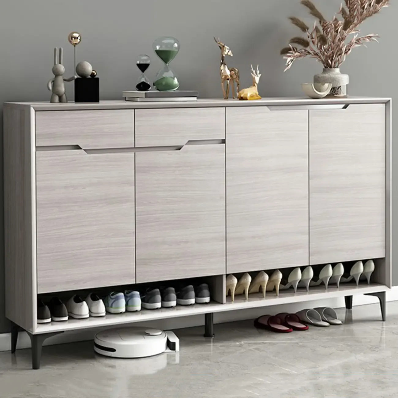 Contemporary Grey Wood Shoe Storage with Bottom Shelf