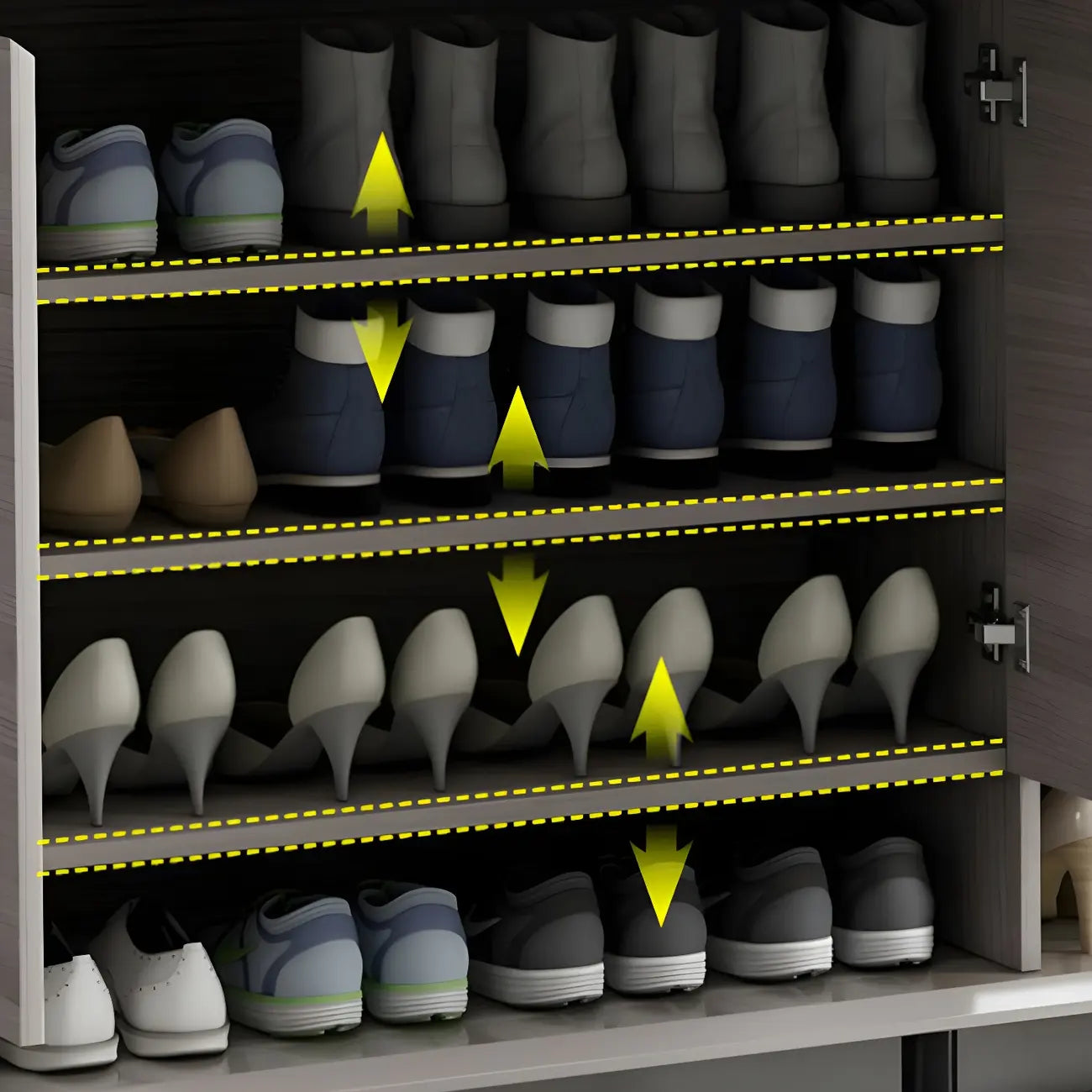 Contemporary Grey Wood Shoe Storage with Bottom Shelf