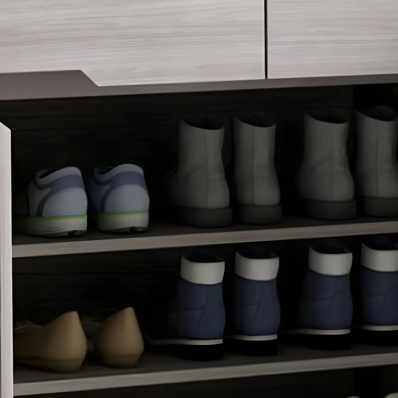 Contemporary Grey Wood Shoe Storage with Bottom Shelf