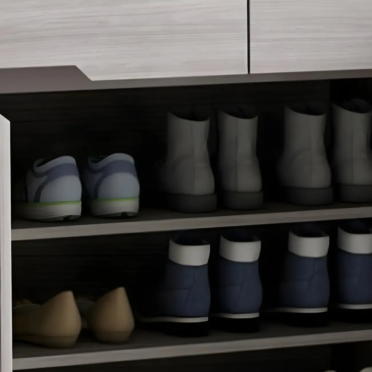 Contemporary Grey Wood Shoe Storage with Bottom Shelf