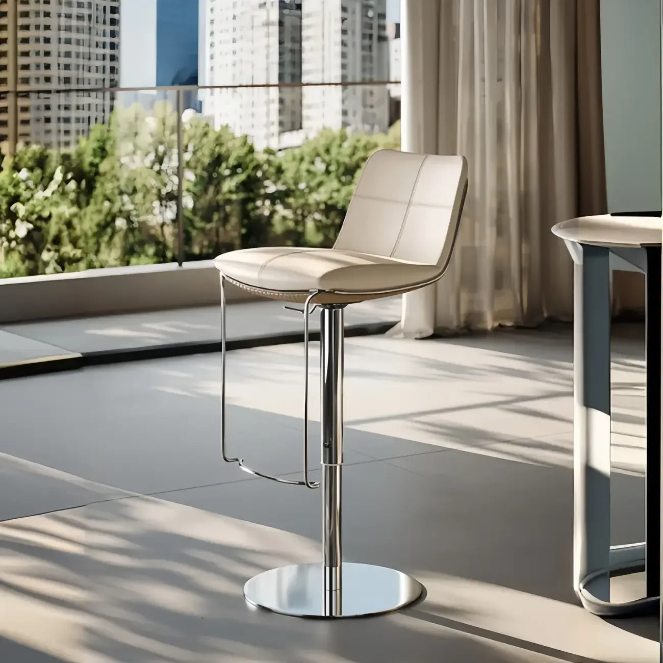 Modern White Leather Square Upholstered Swivel Bar Stools