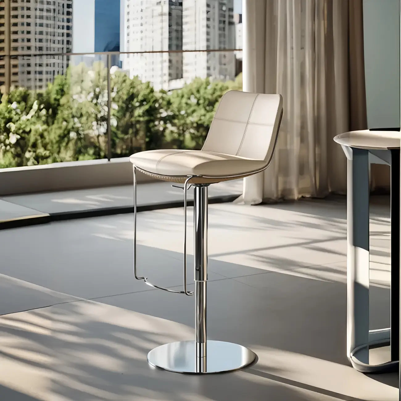 Modern White Leather Square Upholstered Swivel Bar Stools