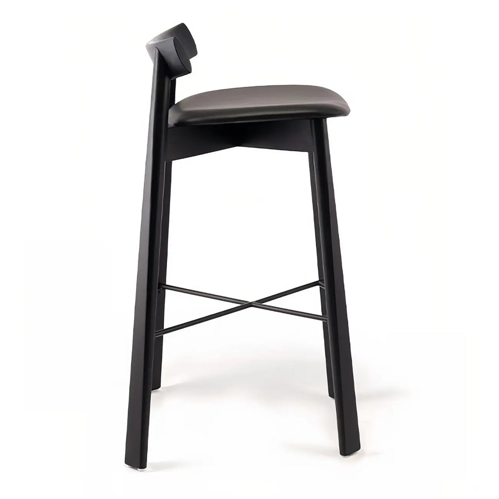 Modern Black Ash Upholstered Saddle Bar Stools