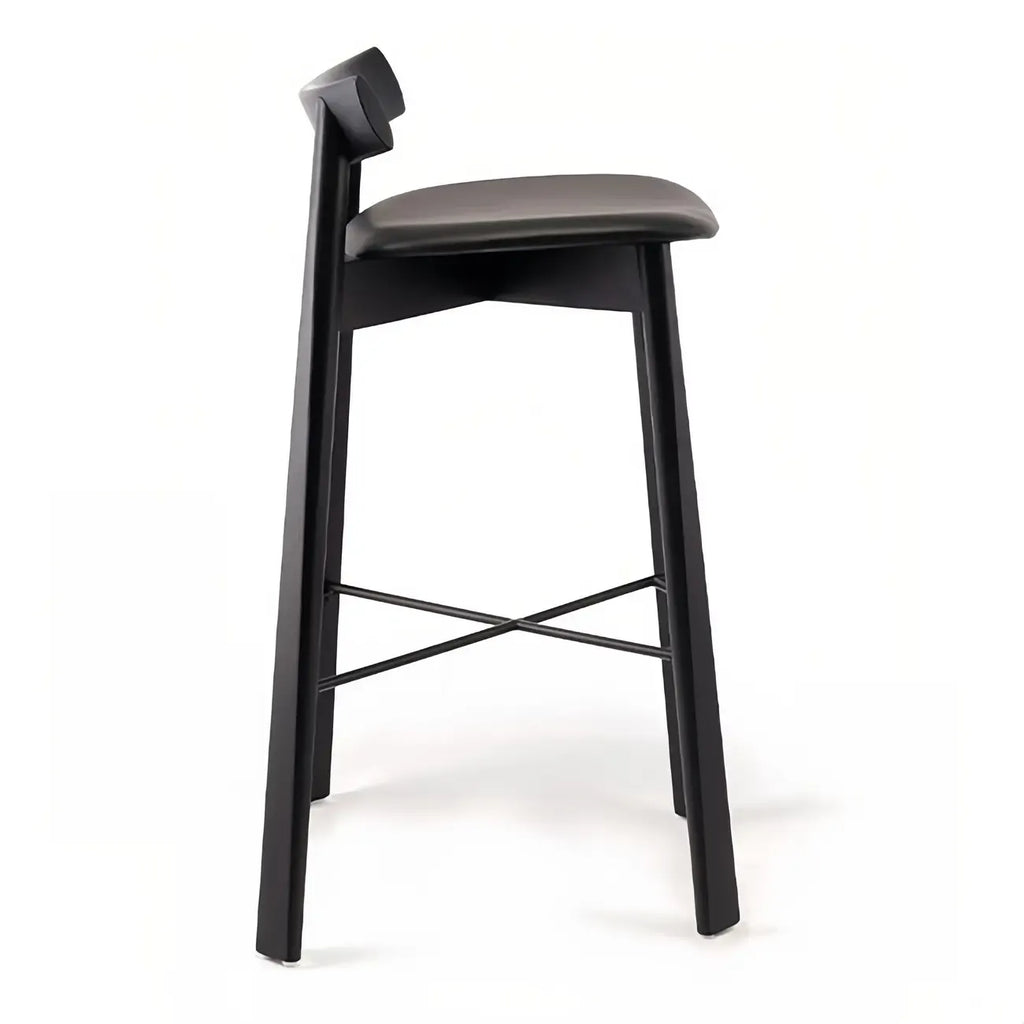 Modern Black Ash Upholstered Saddle Bar Stools