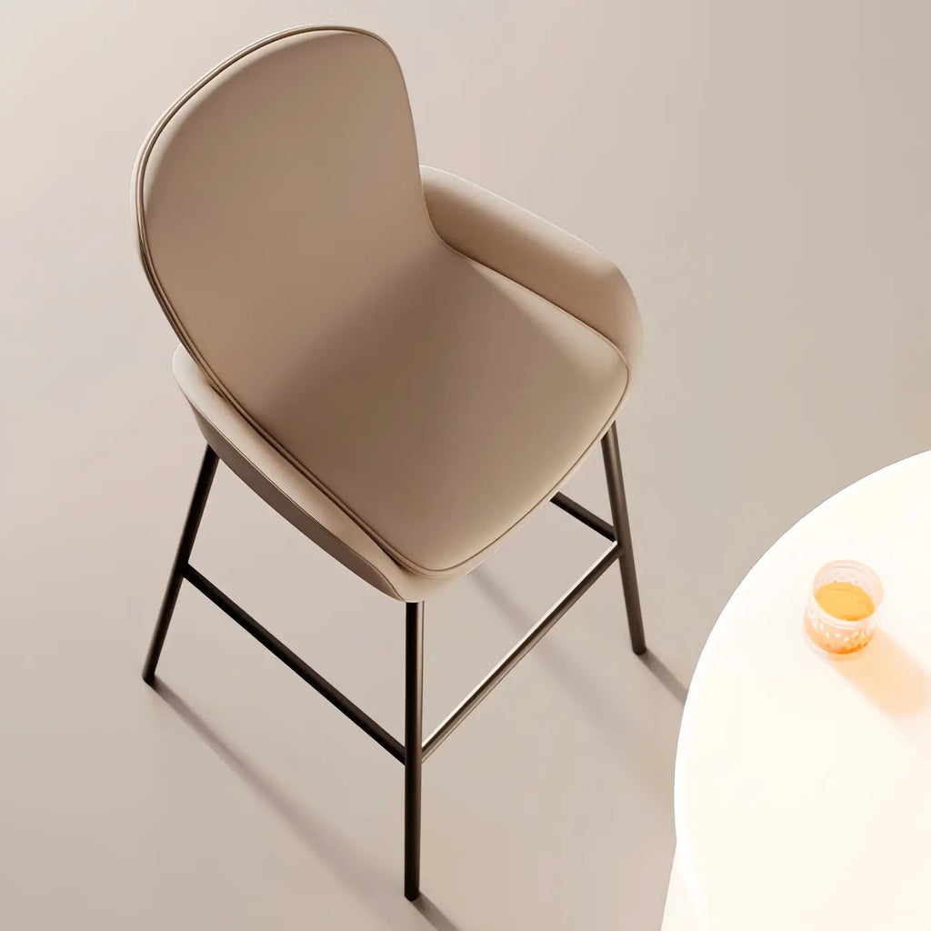 Simple Beige Leather Counter Bar Stools with Back