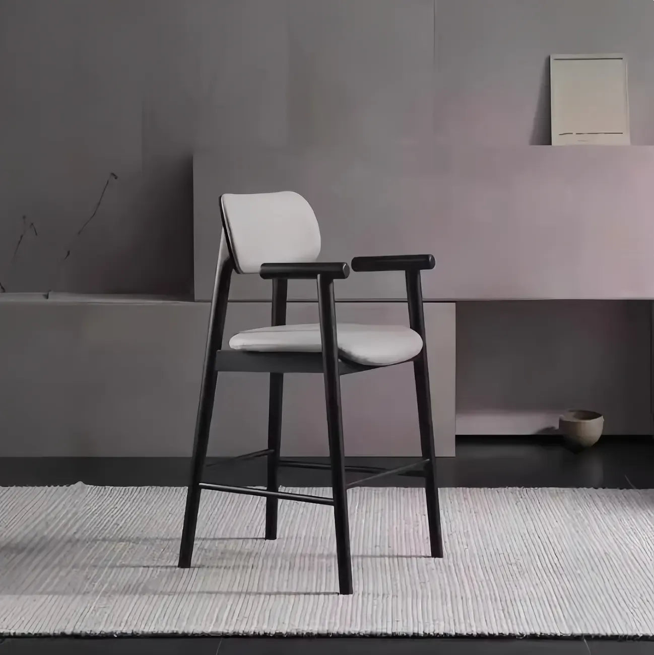Square Four Legs Black Wood Leather Bar Stools