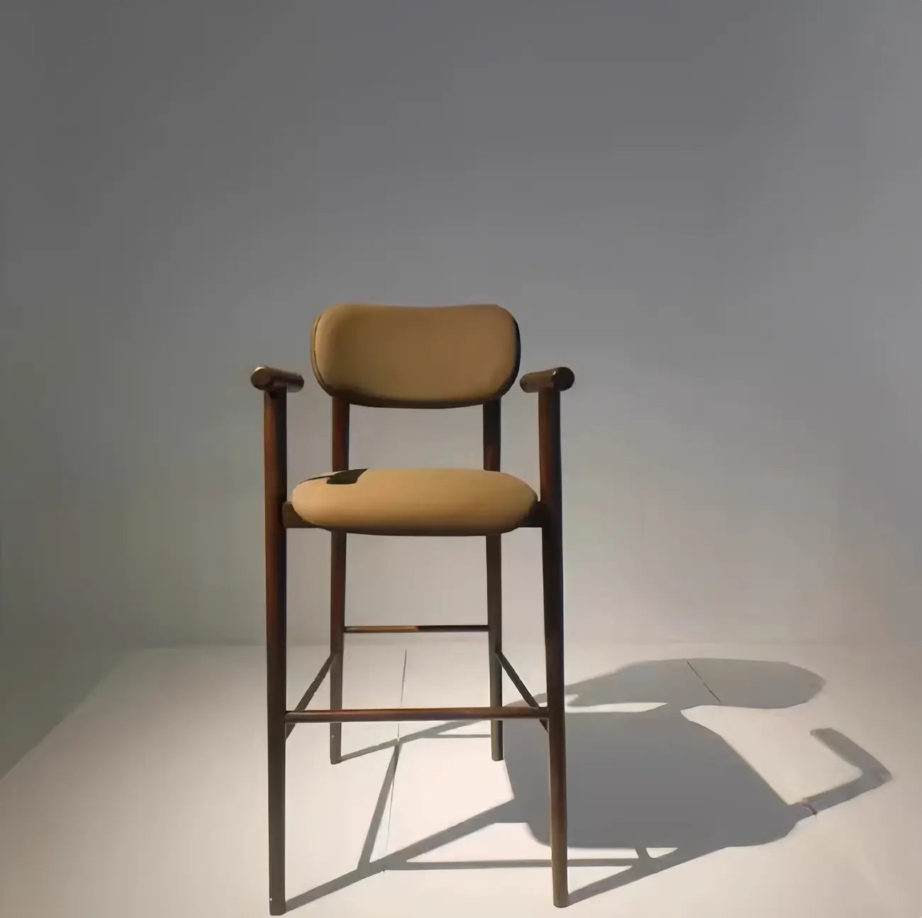 Square Four Legs Black Wood Leather Bar Stools