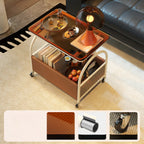 Versatile Glass-Top Metal 360° Rolling Side Table with Storage
