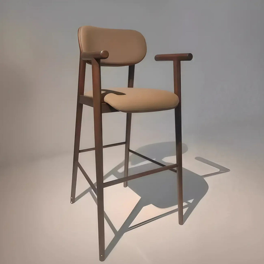 Square Four Legs Black Wood Leather Bar Stools