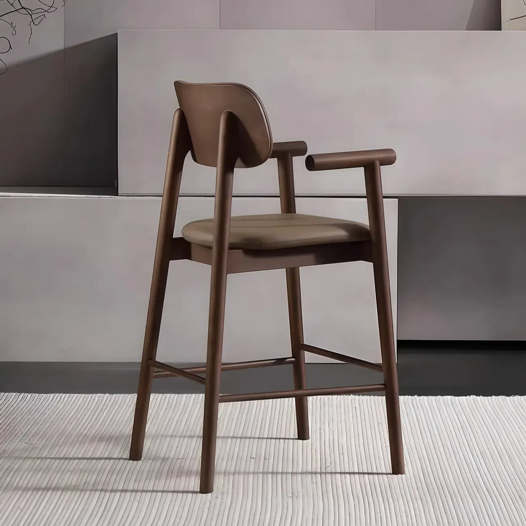 Square Four Legs Black Wood Leather Bar Stools