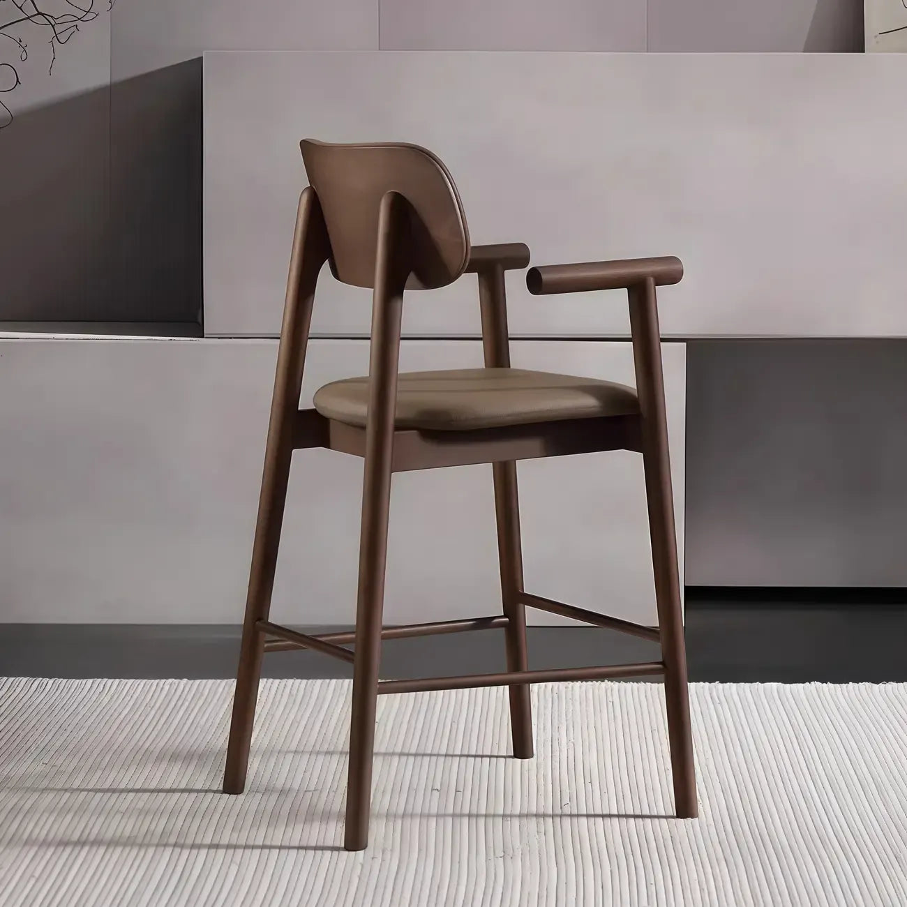 Square Four Legs Black Wood Leather Bar Stools