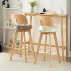 Natural Wood Round Leather Swivel Bar Stools