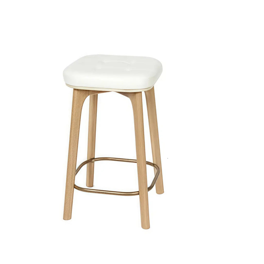 Rustic Brown Square Leather Wooden Bar Stools with Backs