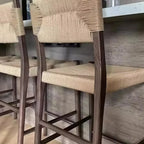 Natural Wood Woven Seat Low Back Bar Stools