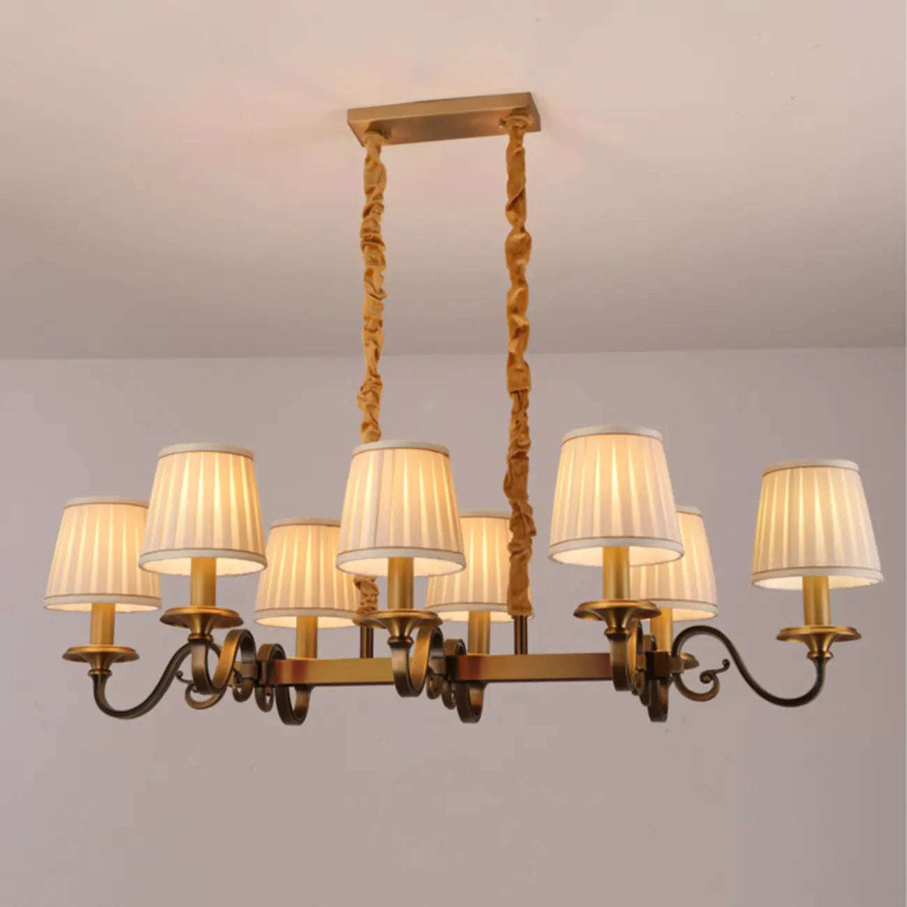 Adjustable Modern Gold Fabric Shade Island Pendant Light