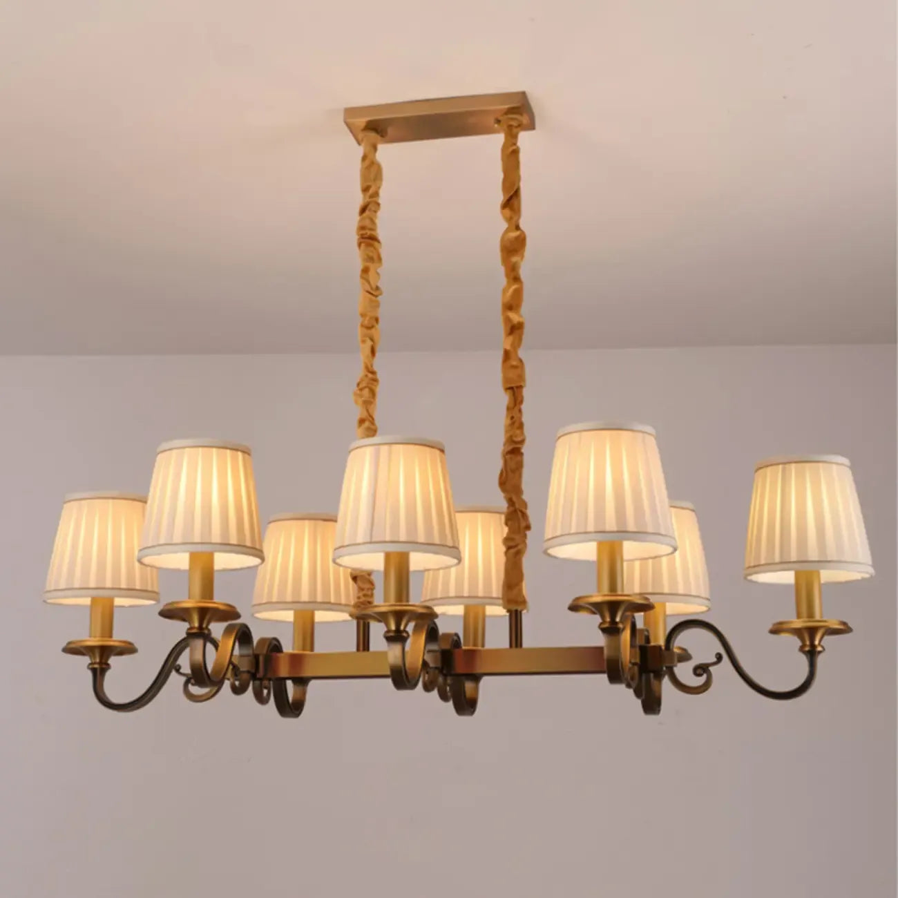 Adjustable Modern Gold Fabric Shade Island Pendant Light