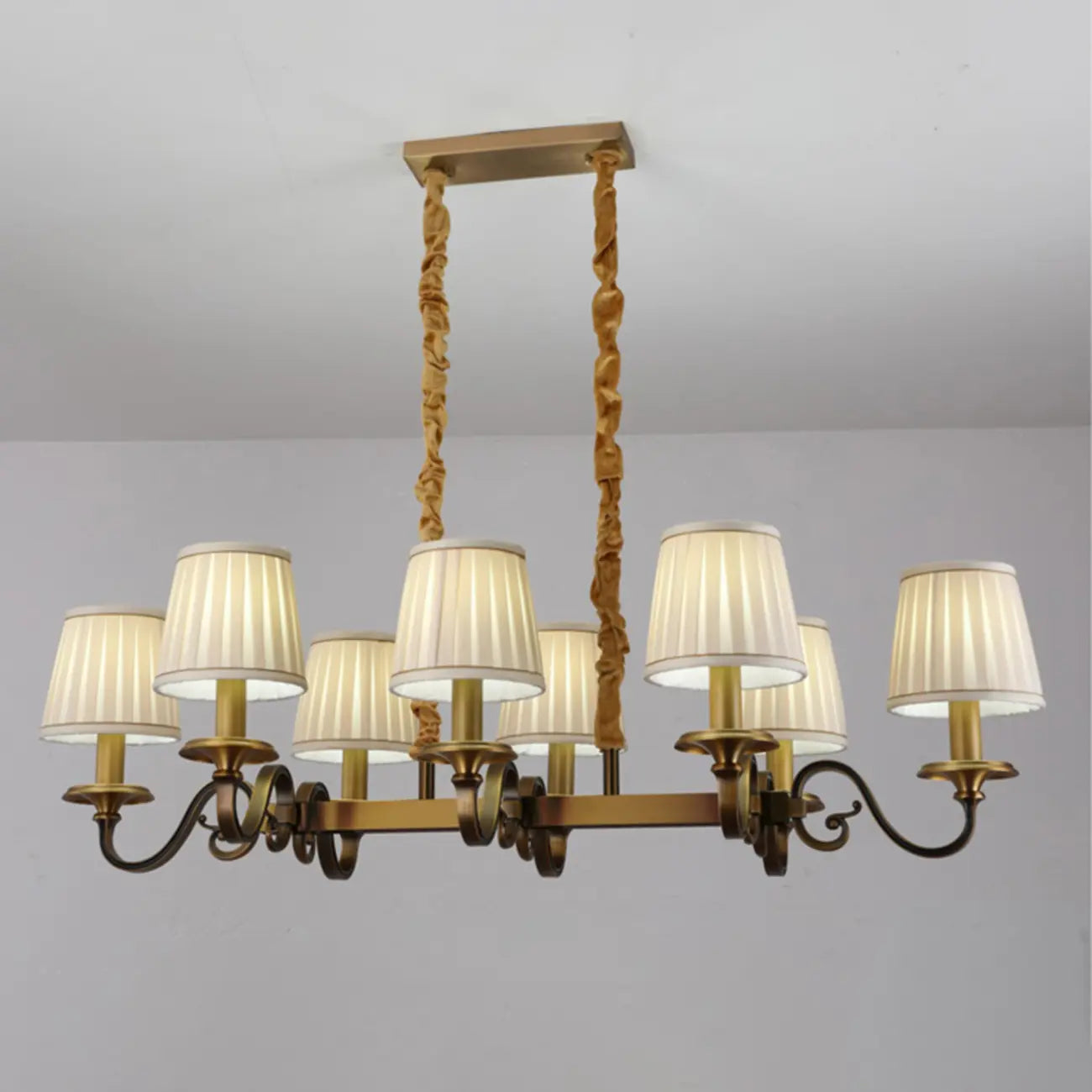 Adjustable Modern Gold Fabric Shade Island Pendant Light