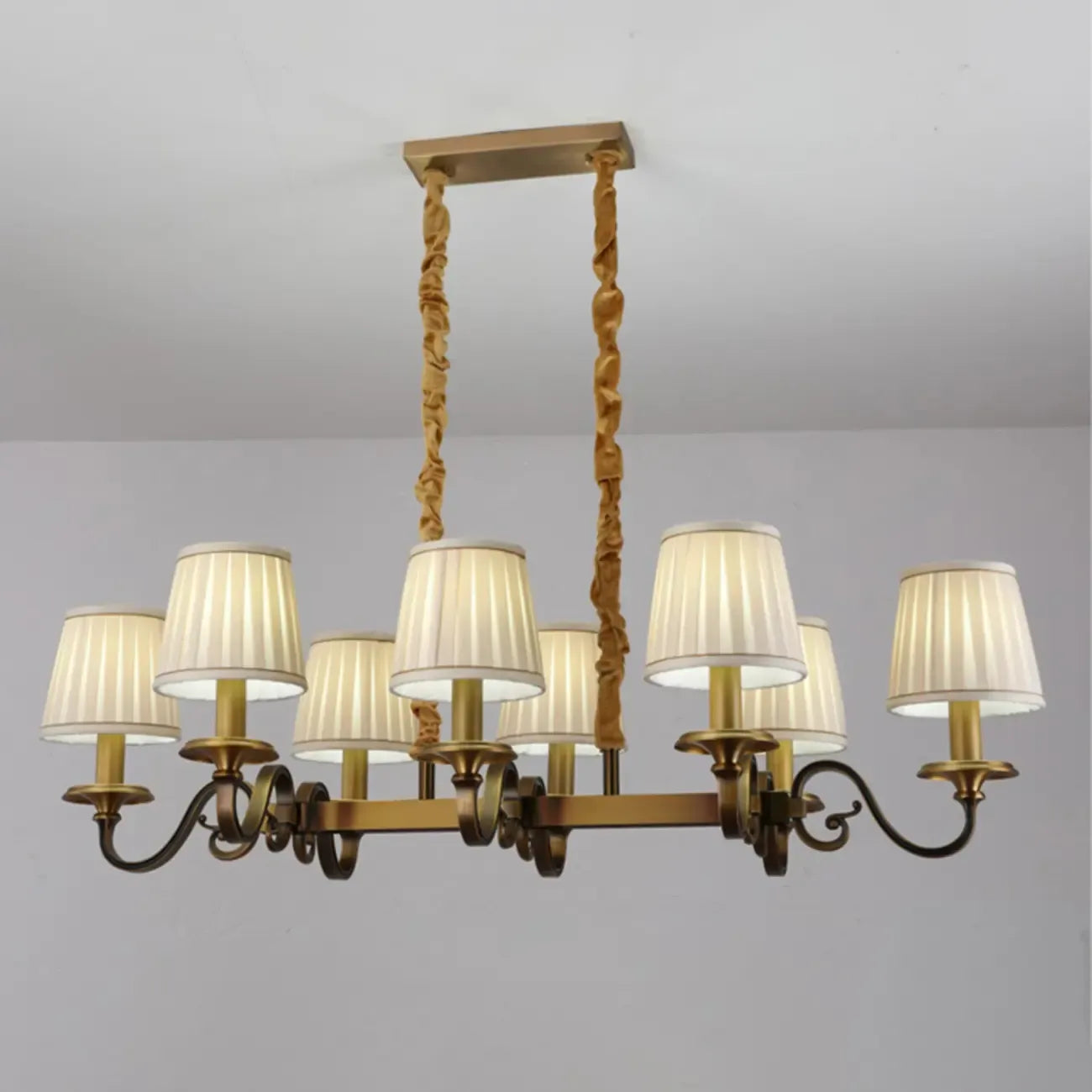 Adjustable Modern Gold Fabric Shade Island Pendant Light