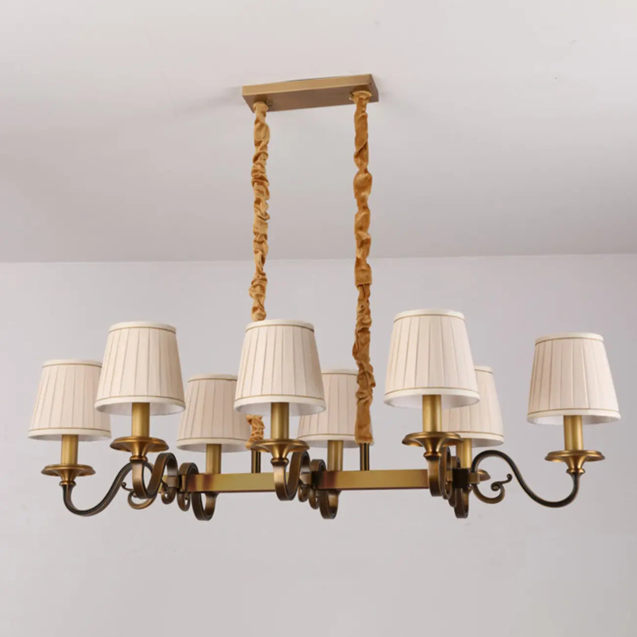 Adjustable Modern Gold Fabric Shade Island Pendant Light