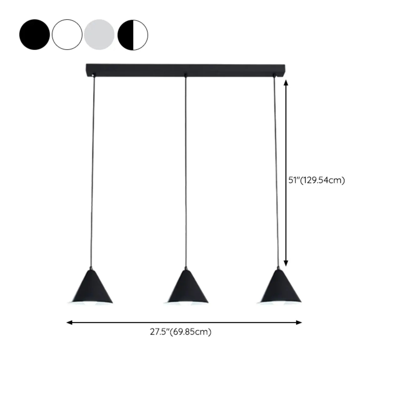 3-Light Modern Multi-Color Cone Island Pendant Light for Kitchen