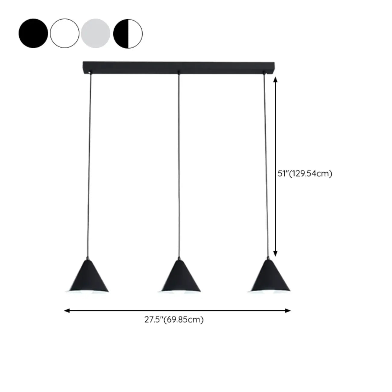 3-Light Modern Multi-Color Cone Island Pendant Light for Kitchen